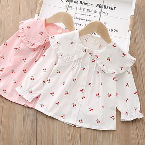 Enfants chemises filles coton printemps et automne revers chemise bébé Air étranger petite cerise blanc dessous 4 6Y 230731