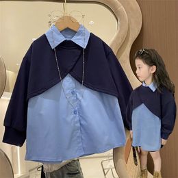 Camicie per bambini Camicie per ragazze per bambini Autunno Primavera Manica lunga Finta camicetta a due pezzi Moda Autunno Vestiti per bambina Abbigliamento per bambini 2-7 anni 230317