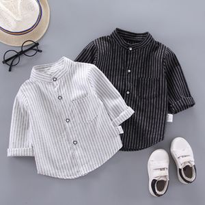 Enfants chemises IENENS printemps mince bébé garçons à manches longues rayé imprimé hauts t-shirts blouse décontractée 230823