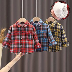 INS Hot Koop Baby Jongens Shirts Klassieke Casual Plaid Flanel Kinderkleding Voor 05 Jaar Herfst Winter Fluwelen Warm Kinderkleding x0728