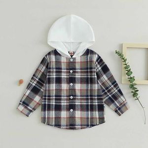 Kids shirts kinderen jongens mode hoodies shirts plaid lange mouw kap knopen peuter kleren herfst winter casual baby topsl2405