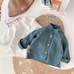 Kinderen shirts kinderen jongens lange mouw tops shirts uit het versleten herfstkleding blouse boy shirt solide peuter baby outfit spring pocket pocket jas 230321