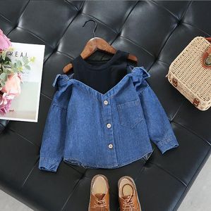 Enfants Chemises Corée style filles patchwork denim chemise à manches longues mode printemps filles blouse 2-7t E196 230321