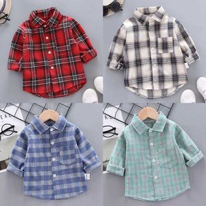 Kinderoverhemden Koreaanse mode Kinderlagen Top jongens Buffalo Plain Flanel Shirt Baby Casual Shirt Coat Autumn Girls Top 0-5TL2405
