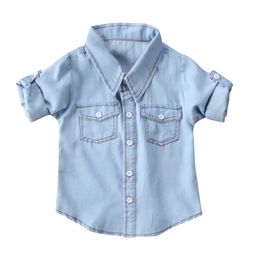 Kinderen shirts lioraitiin 16 jaar babymeisjes jongens heer Geboren mode Turn Down Collar denim jas shirt outported kleding 230417