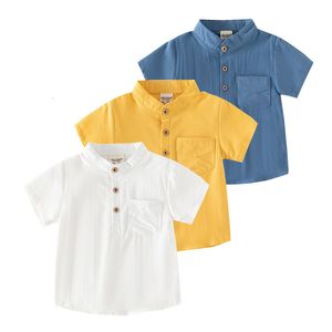 Enfants chemises col Mandarin garçons été lin coton à manches courtes enfant en bas âge t-shirts hauts t-shirts enfants vêtements 230711