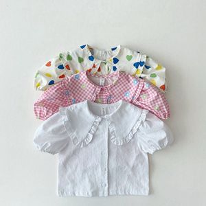 Kinderoverhemden Milancel Baby Blouse Rapel Simple katoenen korte mouw Sweet Love Plaid Flowers Girls Tops Toddlers Tee 230214
