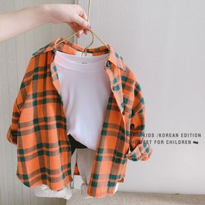 Chemises pour enfants Printemps 100% coton Blouse à carreaux décontractée Chemise à rayures d'été Coréen Bébé Hauts à manches longues Chemises pour garçons Blouses pour filles d'école 230830