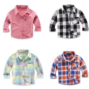 Kinderoverhemden Spring herfst gestreepte jongens shirts babykinderen katoen shirt casual mode plaid blouses voor kinderen 16 kleuren camisas para hombre 230403