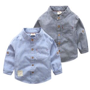 Camisas para niños Primavera Otoño Diseño Mandalin Colorido Bolsillos de manga larga Camisa clásica a rayas 230403