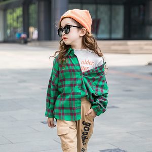 Kinderoverhemden Spring Fashion Girls Plaid Shirts Color School Girl Blouse Shirts For Girls Long Sleeve Blouse Designs Outerwear 230321