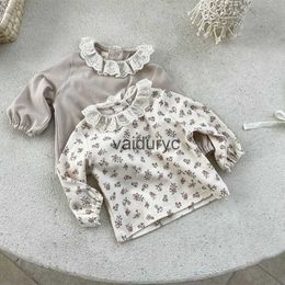 Kinderoverhemden Spring Nieuwe baby blouse ruche kraag meisjes basis kleding bloemen baby shirts H240426
