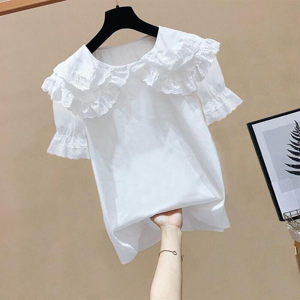 Chemises pour enfants été bébé enfant en bas âge adolescentes volants chemisier en dentelle blanc à manches courtes fille chemise enfants hauts pullover 6 8 10 12 ans 230403