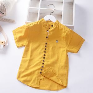 Kids shirts tienerjongens geel shirt katoen linnen mix tiener tops kinderen t -shirt zomer kinderkleding 230417