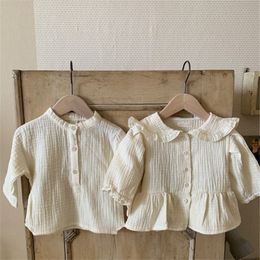 Chemises pour enfants, chemisiers à manches longues pour bébés filles, hauts de couleur unie, vêtements en coton pour bébés garçons décontractés, 230214
