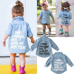 Camisas para niños US Stock Toddler Kid Baby Girl Ropa de otoño Camisa de manga larga de mezclilla Blusa Abrigo Camisa Chaqueta Carta Imprimir 27Year 230721