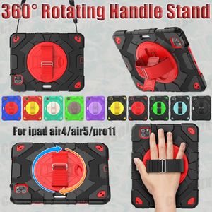 Caso a prueba de choque para niños para iPad Pro 11 Air4 Air5 10.9 pulgadas Correa de mano 360 Rotating Kickstand Tableta Rugged PC Cubierta protectora con película de pantalla de mascotas +correas de hombro