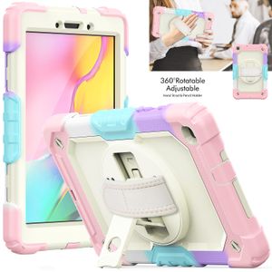 Kinderen schokbestendig siliconen tablet kast voor Samsung Galaxy Tab a 8.0 8.4 inch handbandstandaard roterende koffers robuust pantser full-body beschermhoes + pet schermbeschermer