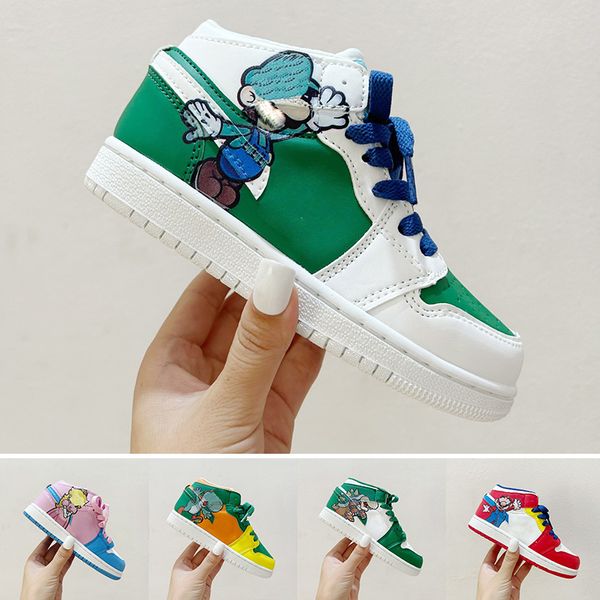 Chaussures pour enfants 1S Enfant Jumpman 1 Chaussure de dessin animé Enfants Garçons Basketball Noir Mid Sneaker Super Marion Vert Blanc Rose Baskets Bébé Enfant Jeunes nourrissons Sports Athlétique