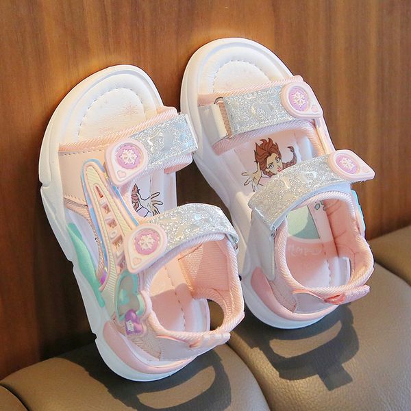 Chaussures pour enfants 2024 Été Nouvelles filles Sandales Petites filles Chaussures de plage Princesse Sandales à semelles souples Bébé Dessin animé Sandales de marche Taille 21-32