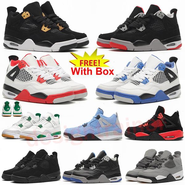 Zapatos para niños 4 Jumpman 4S Zapatillas de deporte para niños pequeños Niños Niñas Blanco Oreo Pino Verde Bred Militar Azul Negro Gato Puro Dinero Rojo Trueno Bebés Deporte Zapatos de baloncesto