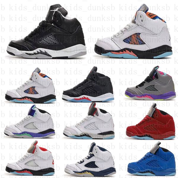 Zapatos para niños 5s zapatos de baloncesto firmados conjuntamente OG 5S NITDLER CHICAGO Universidad Blue Sneaker Calzado Juvenil Biños Niños Gradio Tamaño 25-35 O68H#