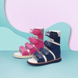 Chaussures pour enfants enfants filles garçons sandales orthopédiques avec arc support de semelle intérieure eva seme club respirant foot varus cuir chaussures 240511