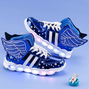 Chaussures enfants enfants baskets mode aile USB charge LED filles lumineuses chaussures clignotant lumière lumineuse garçon baskets Tenis Infantil 201113