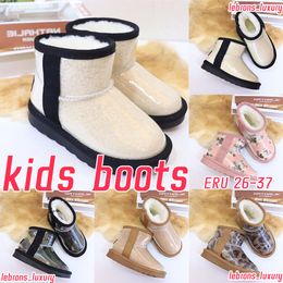 Designer kinderlaarzen uggslies Classic Clear Mini II laars Snowboots schoenen meisjes bont echt leer Australië peuter sneaker jeugd kind natuurlijk zwart eur 26-37