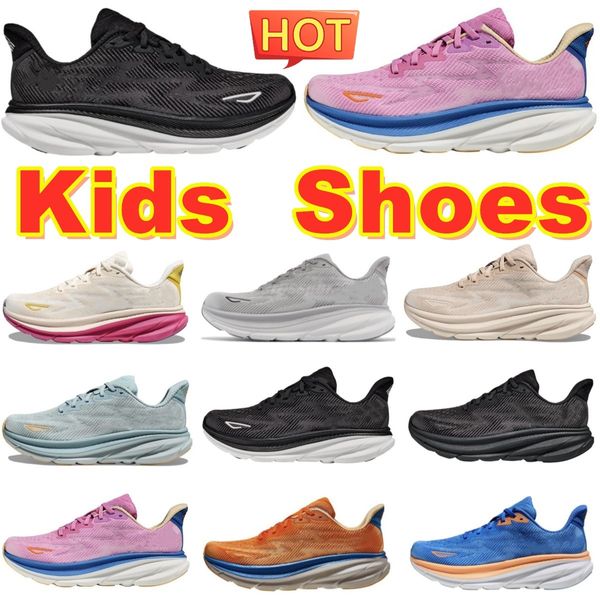 Toddler Kids Chaussures Clifton 9 Sneakers Youth Runner Triple Black Black Orange Coastal Sky Low Boys Guilles Chirldens Youth Trainers Running Shoe