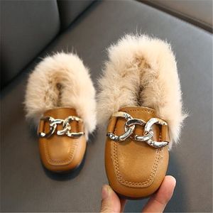 Zapatos para niños, botas de piel de conejo para niñas, zapatillas de moda para invierno y otoño, zapatos para niños, mocasines de lana cálidos, zapatos para bebés pequeños