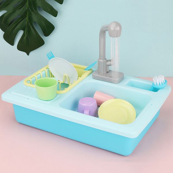 Lave-vaisselle électrique de Simulation pour enfants, jouet rose bleu, ustensiles de cuisine, jeu de Simulation, jouets de cuisine éducatifs miniatures pour filles