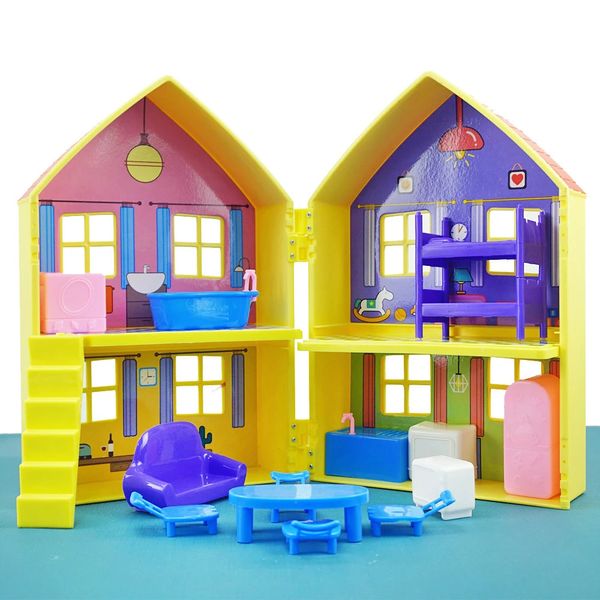 Simulation pour enfants Villa Meuble Jaune Maison 1/12 Boîte combinée Boîte à double face maison Miniature Play pour fille d'anniversaire GIRN 240403
