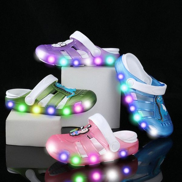 Les glissades de glissières LED Slippers Sandales de plage boucle à l'extérieur baskets de la chaussure 20-35 C60O #