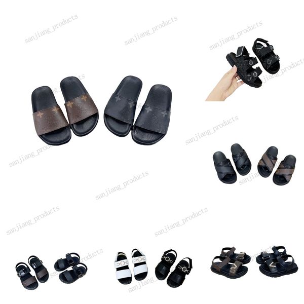 Kids Slipper Sandales plates Chaussures de créateurs pour enfants Enfants d'été Fashion Soft Softrs Baby Girl Boy Reultine Le cuir Chaussures Toddlers Brand Slides Brown Flower Sneakers