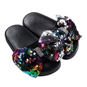 Kids Slippers Baby Peuter Sandaal Meisjes Zomer Boog Sequin Slippers Kinderen Strandschoenen Big Girls Indoor Home Casual Flip Flop 220423