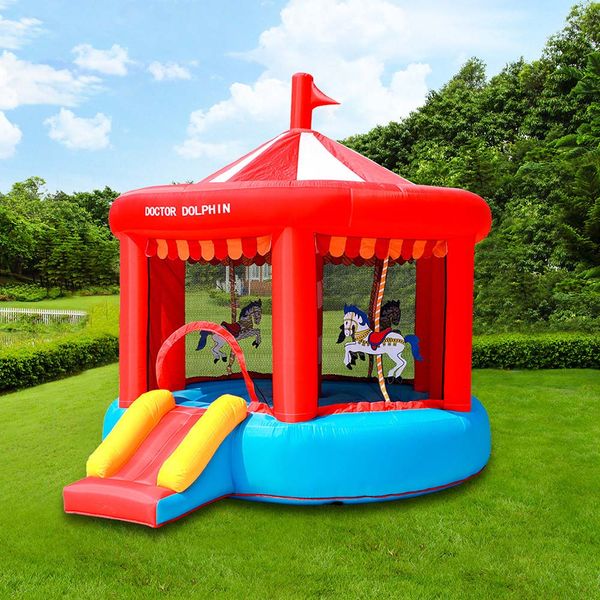 Enfants Petite Maison de Rebond Gonflable Château Sautant Videur Jumper Moonwalk Trampoline la Maison de Jeu Carrousel Intérieur Extérieur Carrousel Conception Amusante Jouets Cadeaux