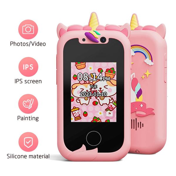 Enfants Smart Phone Jouets pour filles Licornes Cadeaux 28 pouces Écran tactile Double caméra Lecteur de musique Apprendre Noël Anniversaire 240319