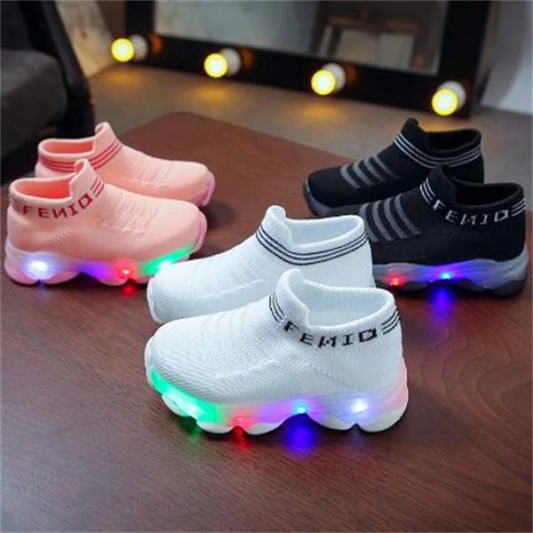 Zapatillas de deporte para niños, niñas y niños, calcetines luminosos Led de malla con letras, zapatillas deportivas para correr, zapatos infantiles con luz