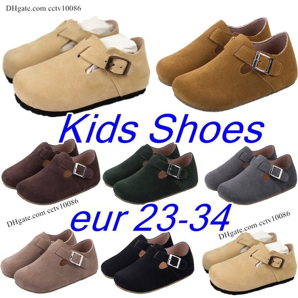 Baskets pour enfants, sabots en cuir, sandales, pantoufles, chaussures décontractées, kaki, liège, plat, noir, gris, marron, pour jeunes garçons et filles