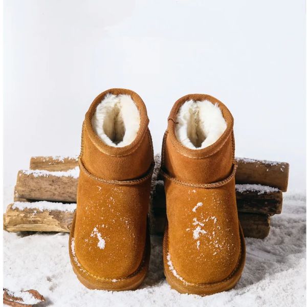 Bottes de neige en cuir véritable pour enfants, bottes australiennes de haute qualité en fourrure, bottes chaudes d'hiver pour garçons et bébés filles