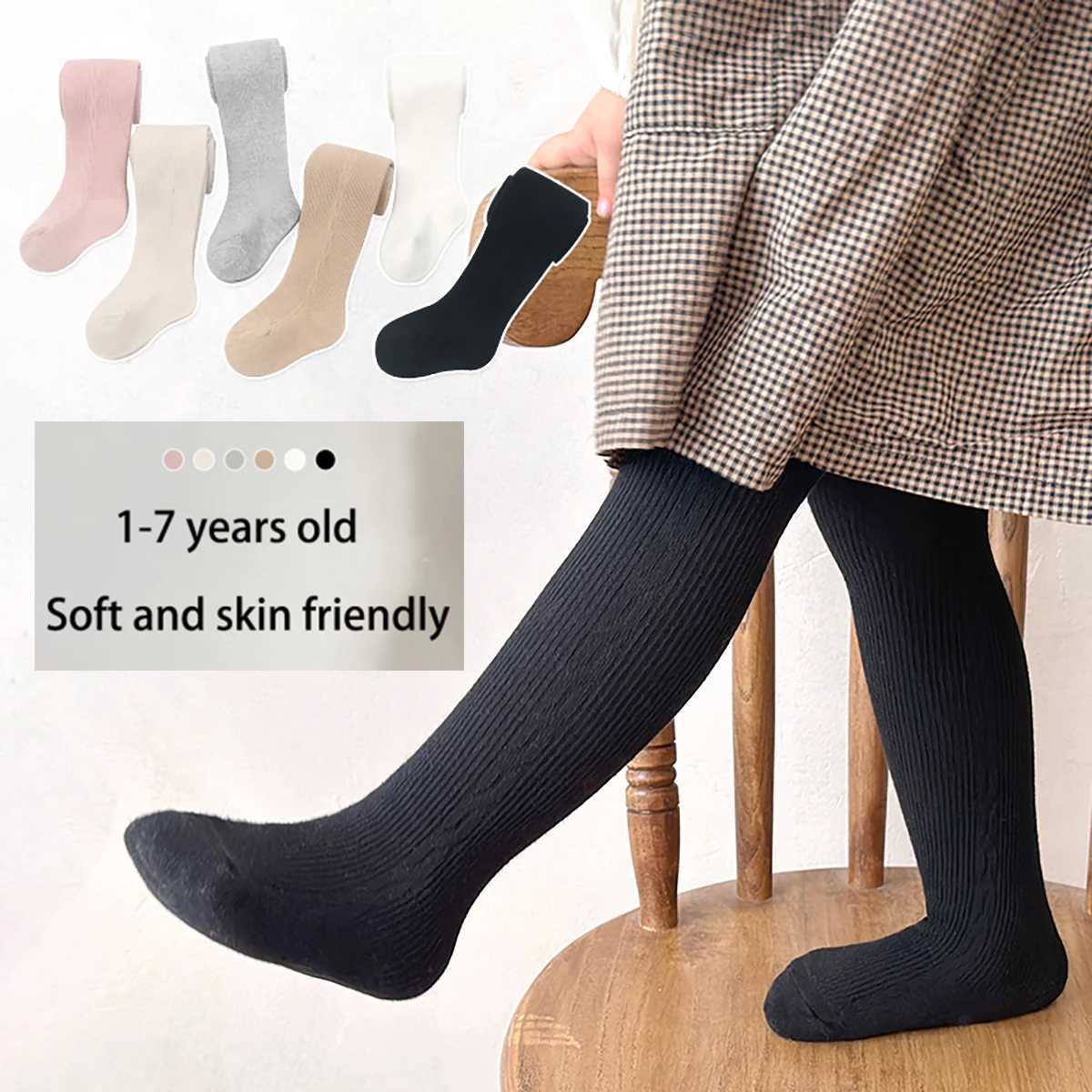 Kinder sokken 1 paar meisjes solide kleuren pantyhose hoge elasticiteit zachte en comfortabele leggings hoge taille lange broek dagelijkse casual casual pa y240504