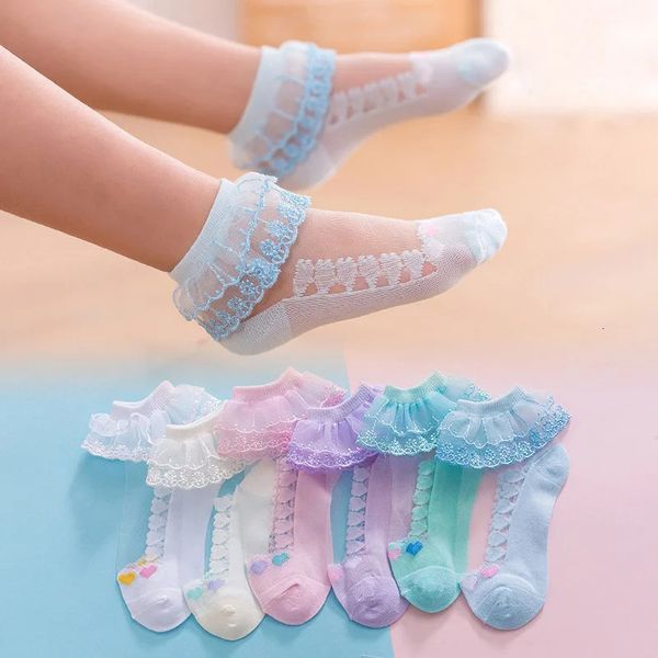 Chaussettes pour enfants 10 paires/lot bébé filles enfants chaussettes été dentelle à volants princesse enfants cheville courte respirant coton enfant en bas âge danse mince chaussette 231016