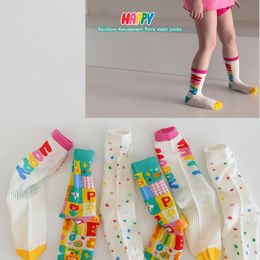 Calcetines para niños 1424 3 pares / lote Niños s 2023 Primavera y verano Thin Rainbow Girl s Mesh Wavelet Point Amusement Park Girls 230714