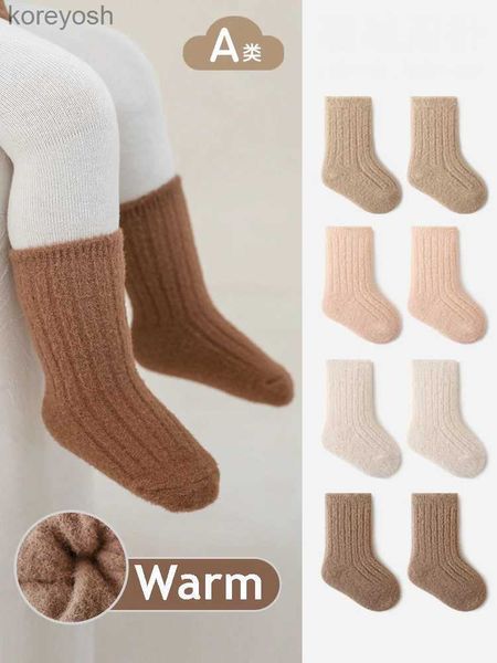 Calcetines para niños, gran oferta, invierno, lana cálida, Cachemira, cómodas, gruesas, medias de tubo medio a rayas, 0-8YL231114, 2023