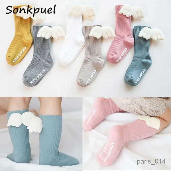 Chaussettes pour enfants 2024 Baby Girls Socks High Choques Angel Wing Summer Automne Coton Colon Couleur Couleur de bonbons pour enfants