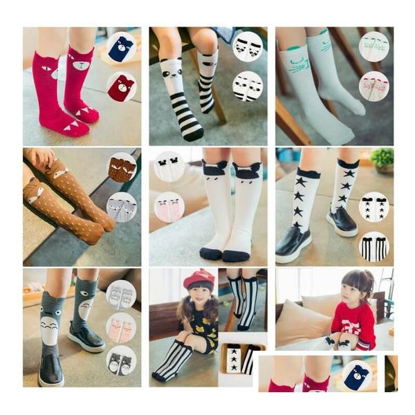 Calcetines para niños 24 estilos Uni Dibujos animados Animal Calentadores de piernas Bebés Niñas Niños Rodilla Alto Totoro Panda Fox Lindo Calcetín de rayas 0-6Y Drop Entregar Dhloh