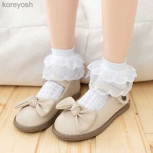 Chaussettes enfants 2 paires nouvelles filles princesse avec dentelle volants enfants chaussette courte coton tout-petits froufrous chaussettes d'école pour enfants pour DanceL231114