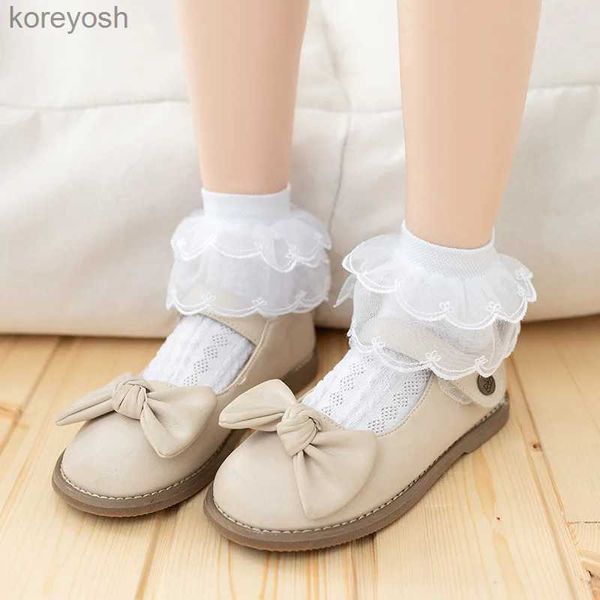 Calcetines para niños 2 pares Nuevas princesas para niñas con volantes de encaje Calcetín corto para niños Calcetines escolares con volantes de algodón para niños pequeños para danza L231114