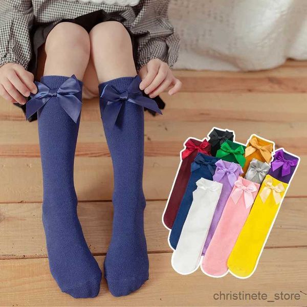 Chaussettes pour enfants 3-12 ans été couleur bonbon arc couleur unie tube chaussettes enfants coton anti-moustique étudiant danse chaussettes mignonnes